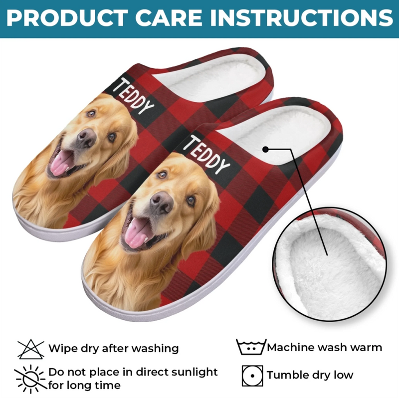 Custom Photo Fluffy Slippers - Personalized Christmas Birthday Gifts For Dog Cat Lovers, Dog Dad And Mom, Cat Owners - Happiness Is A Warm Puppy