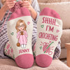 Custom Yarn Crew Socks - Personalized Birthday Gifts For Crochet Knitting Lovers, Crocheters, Knitters, Wife, Daughter, Besties, Sisters, Granddaughter, Grandma, Mom, Yourself - Just One More Row Today