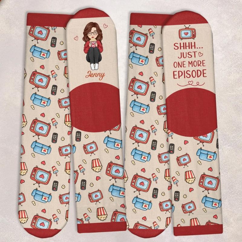 Custom Crew Socks - Personalized Birthday Gifts For Wife, Daughter, Besties, Sisters, Granddaughter, Grandma, Mom, Yourself - Movie Night With Delicious Popcorn
