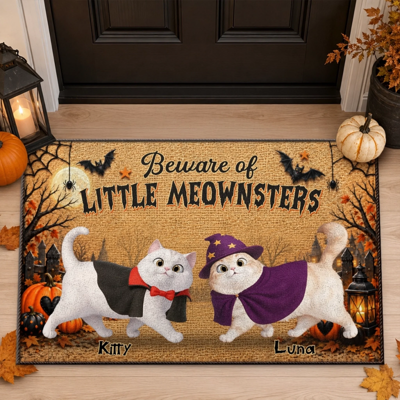 Custom Home Decor Decorative Mat - Personalized Birthday  Gifts For Cat Lovers, Cat Mom And Dad - Pawsitively Spooky