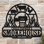 Custom BBQ Shaped Metal Sign - Personalized Grilling Gifts For BBQ Lovers, Husband, Son, Grandson, Brother, Grandpa, Dad, Yourself - Smokin Hot Flavor Everyday Here