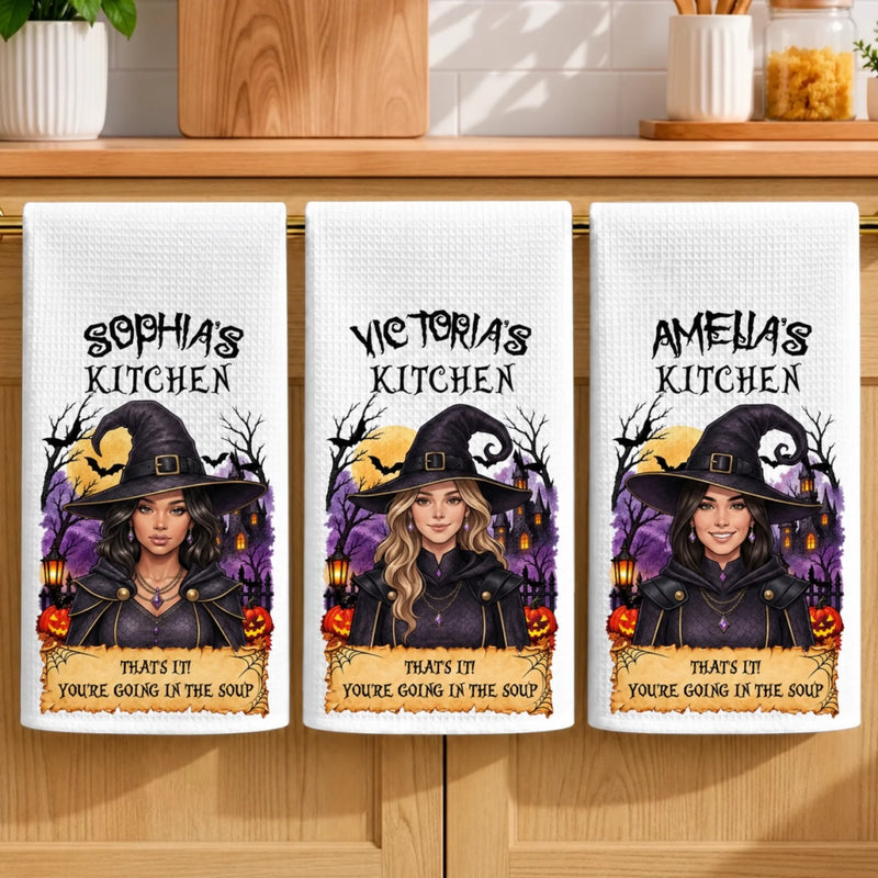 Custom Witchy Kitchen Towel - Personalized Halloween Birthday Gifts For Witch, Wife, Daughter, Besties, Sisters, Granddaughter, Grandma, Mom, Yourself - Welcome To My Wicked Kitchen