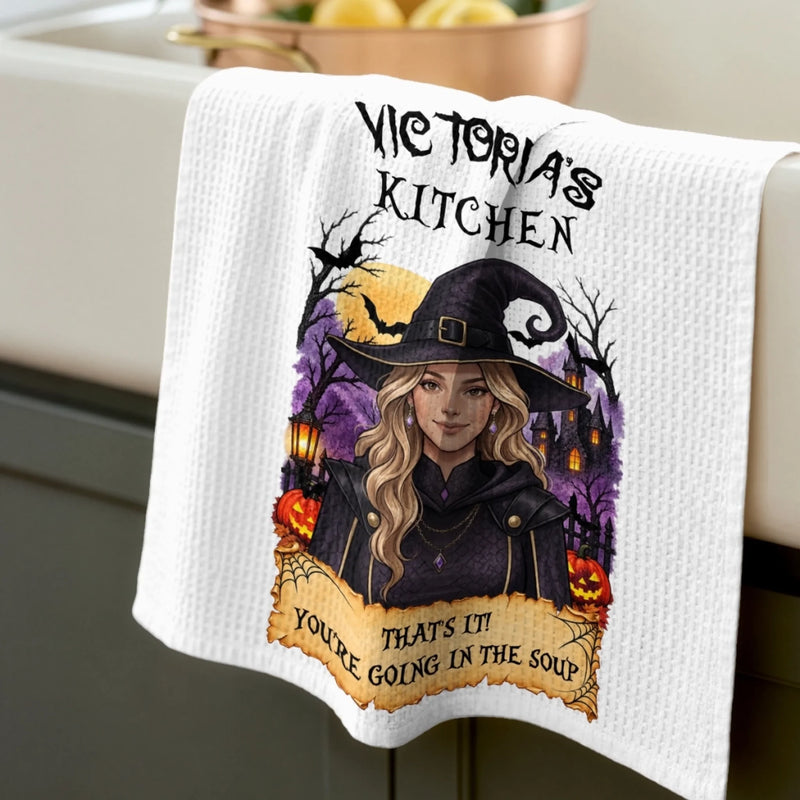 Custom Witchy Kitchen Towel - Personalized Halloween Birthday Gifts For Witch, Wife, Daughter, Besties, Sisters, Granddaughter, Grandma, Mom, Yourself - Welcome To My Wicked Kitchen