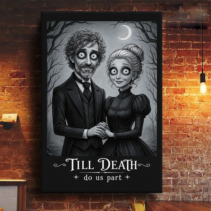 Custom Photo Vertical Canvas - Personalized Halloween Anniversary Wedding Gifts For Husband And Wife, Him And Her - Forever Bound In Darkness