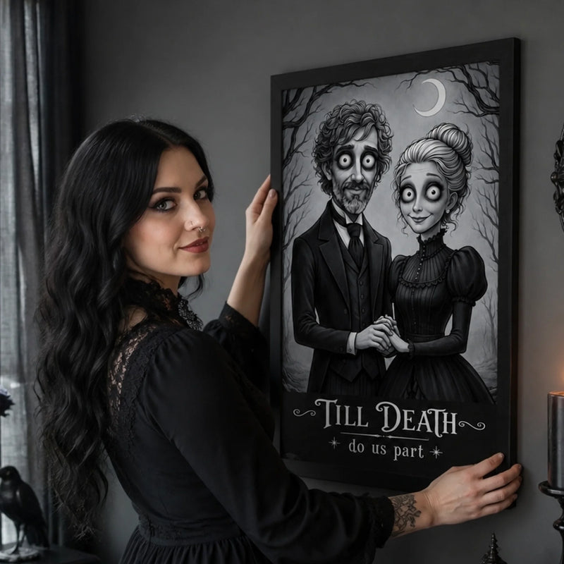 Custom Photo Vertical Canvas - Personalized Halloween Anniversary Wedding Gifts For Husband And Wife, Him And Her - Forever Bound In Darkness