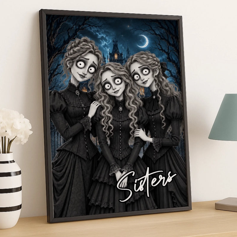 Custom Photo Gothic Vertical Poster - Personalized Best Friend Halloween Birthday Gifts For Women, Besties, Sisters, BFF - Forever Bound, Sisterly Souls