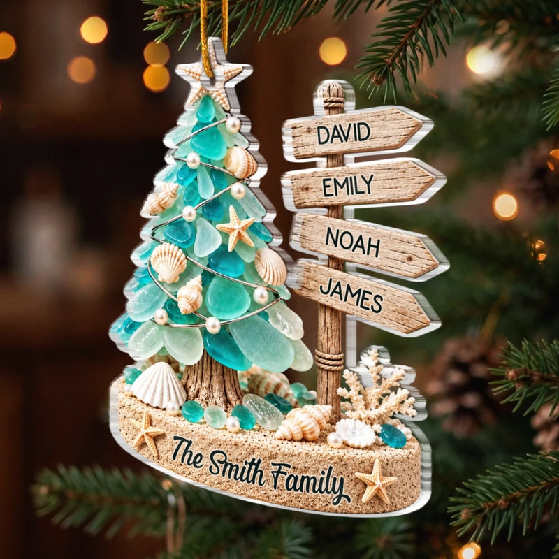 Custom Sea Glass Acrylic Ornament - Personalized Christmas Birthday Gifts For Mom, Dad, Brother, Sister - Christmas Memories To Treasure