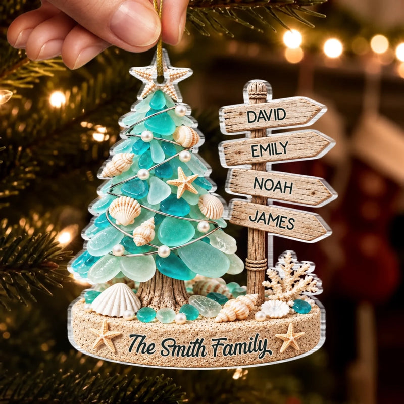 Custom Sea Glass Acrylic Ornament - Personalized Christmas Birthday Gifts For Mom, Dad, Brother, Sister - Christmas Memories To Treasure