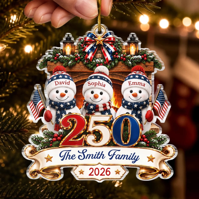 Custom Acrylic Ornament - Personalized America 250th Anniversary Christmas Gifts For Mom, Dad, Brother, Sister - Winter Wishes