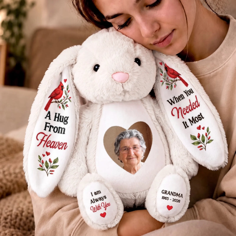 Custom Photo Heart Bunny Plush - Personalized  Memorial Sympathy Gifts For Loss Of Mom, Dad  - Some Memories Never Fade