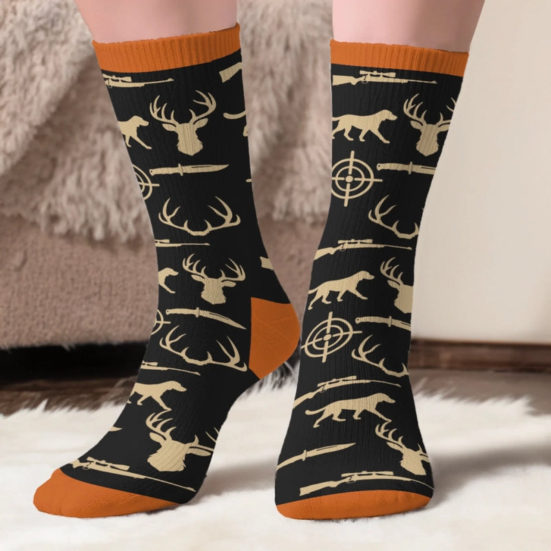 Custom Crew Socks - Personalized Birthday Hunting Gifts For Hunters, Husband, Son, Grandson, Brother, Grandpa, Dad, Yourself - Warm Feet For Lucky Hunts
