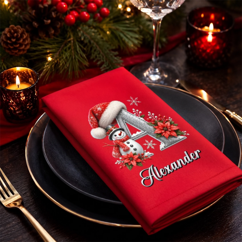 Custom Snowman Cotton Napkin - Personalized Christmas Birthday Gifts For Mom, Dad, Brother, Sister - Joy Looks Good On Everyone