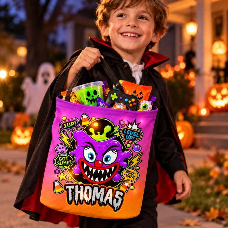 Custom Monster LED Light Bucket Bag - Personalized Halloween Birthday Gifts For Kids - Monster Candy Hunter