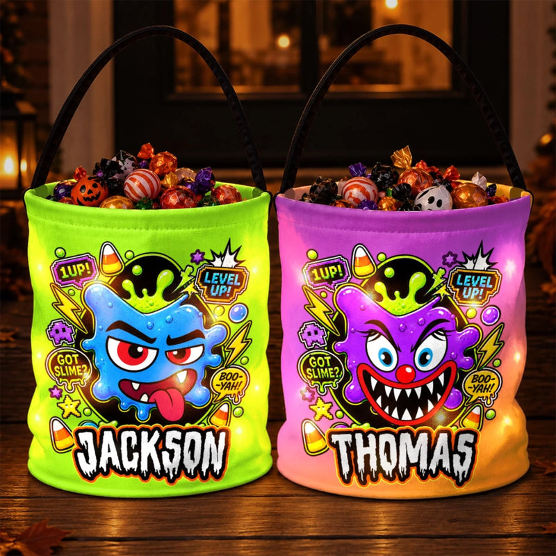 Custom Monster LED Light Bucket Bag - Personalized Halloween Birthday Gifts For Kids - Monster Candy Hunter