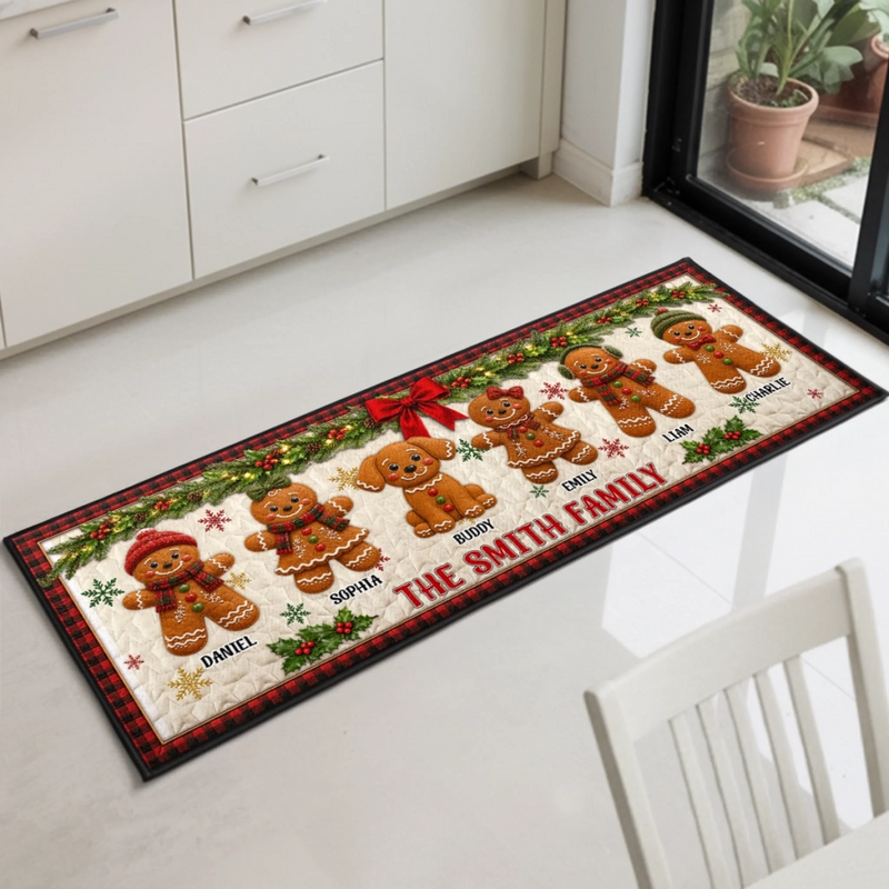 Custom Gingerbread Runner Rug - Personalized Christmas Birthday Gifts For Mom, Dad, Brother, Sister - Our Sweet Family Lives Here