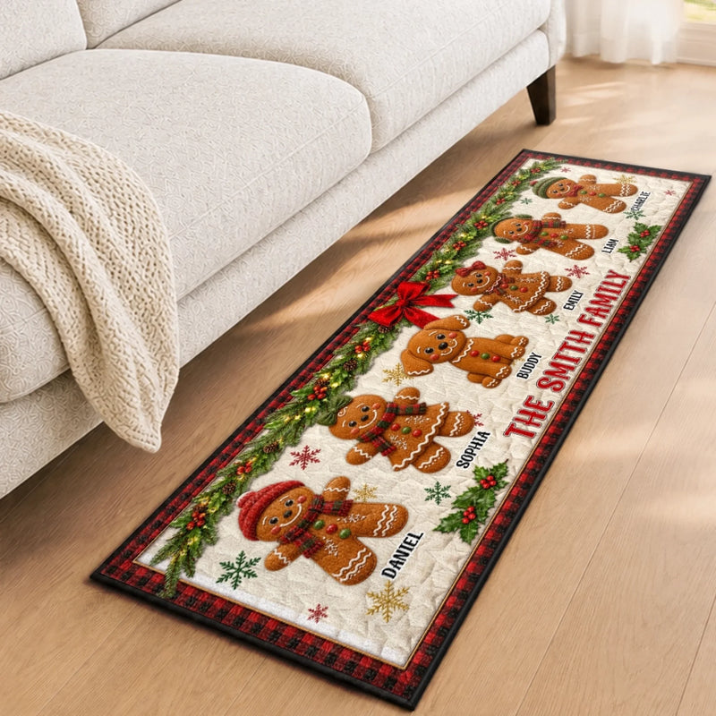Custom Gingerbread Runner Rug - Personalized Christmas Birthday Gifts For Mom, Dad, Brother, Sister - Our Sweet Family Lives Here