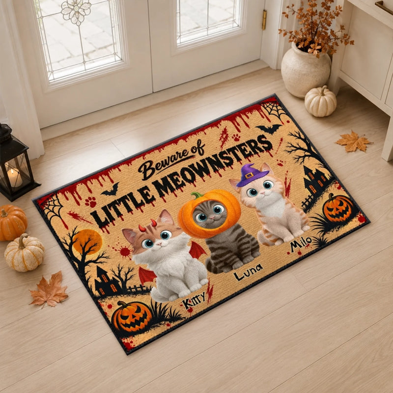Custom Home Decor Decorative Mat - Personalized Halloween Decor Birthday Gifts For Cat Lovers, Cat Mom And Dad - Frightfully Furry