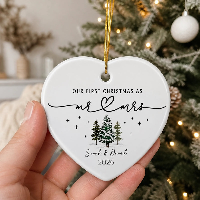Custom Mr Mrs Ceramic Ornament - Personalized Christmas First Christmas Keepsake Gifts For Husband And Wife - Love Found In The Tide