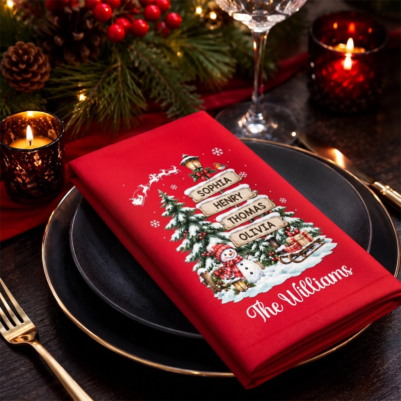 Custom Snowman Cotton Napkin - Personalized Christmas Birthday Gifts For Mom, Dad, Brother, Sister - Making Spirits Bright Tonight