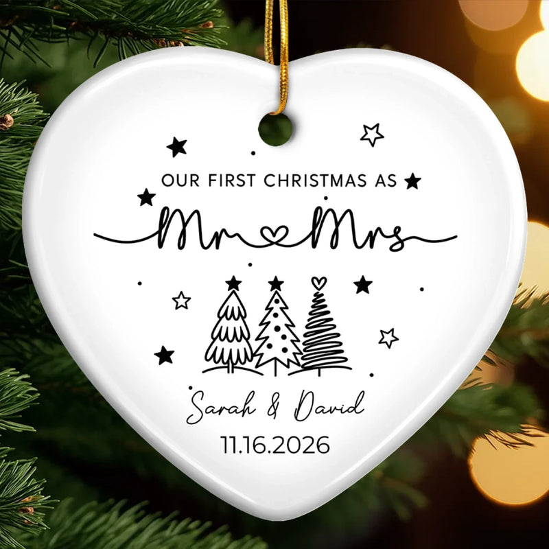 Custom Mr & Mrs Ceramic Ornament - Personalized First Holiday Married Keepsake, First Christmas Married Gift For Husband And Wife - Love You As Always