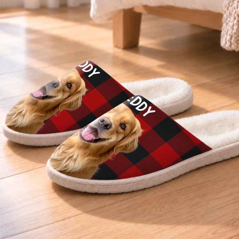 Custom Photo Flat Scuff Slippers - Personalized Christmas Birthday Gifts For Dog Cat Lovers, Dog Dad And Mom, Cat Owners - Happiness Is A Wagging Tail