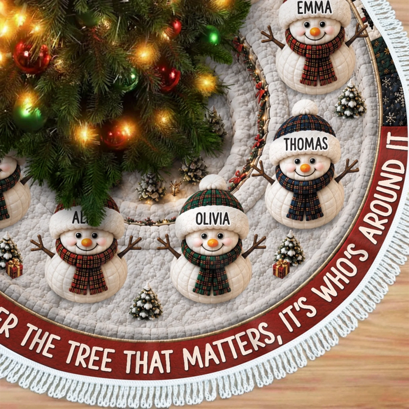 Custom Snowman Tree Skirt - Personalized Christmas Birthday Gifts For Mom, Dad, Brother, Sister - Warmest Wishes To Our Home