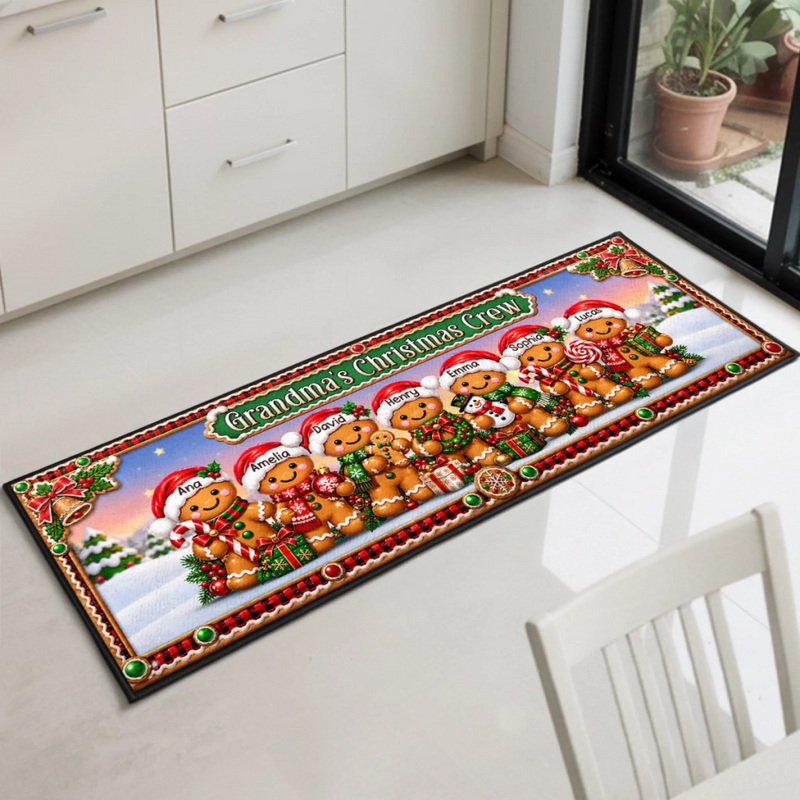 Custom Gingerbread Runner Rug - Personalized Christmas Birthday Gifts For Grandma, Grandpa -  Cozy Season With Family
