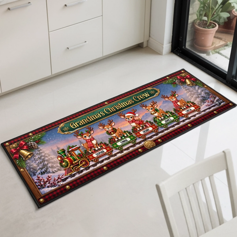 Custom Reindeer Runner Rug - Personalized Christmas Birthday Gifts For Grandma, Grandpa - Festive Family Journey Begins