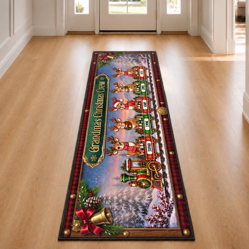 Custom Reindeer Runner Rug - Personalized Christmas Birthday Gifts For Grandma, Grandpa - Festive Family Journey Begins