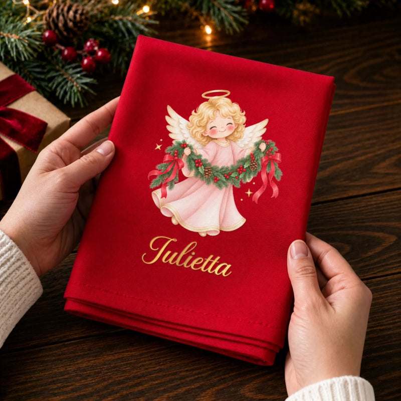 Custom Christmas Angel Cotton Napkin - Personalized Christmas Birthday Gifts For Mom, Dad, Brother, Sister - Peace, Love & Blessings