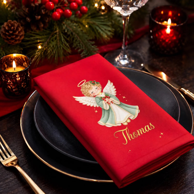 Custom Christmas Angel Cotton Napkin - Personalized Christmas Birthday Gifts For Mom, Dad, Brother, Sister - Peace, Love & Blessings