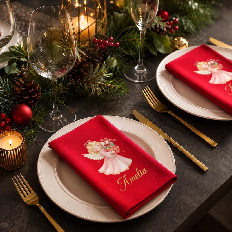 Custom Christmas Angel Cotton Napkin - Personalized Christmas Birthday Gifts For Mom, Dad, Brother, Sister - Peace, Love & Blessings