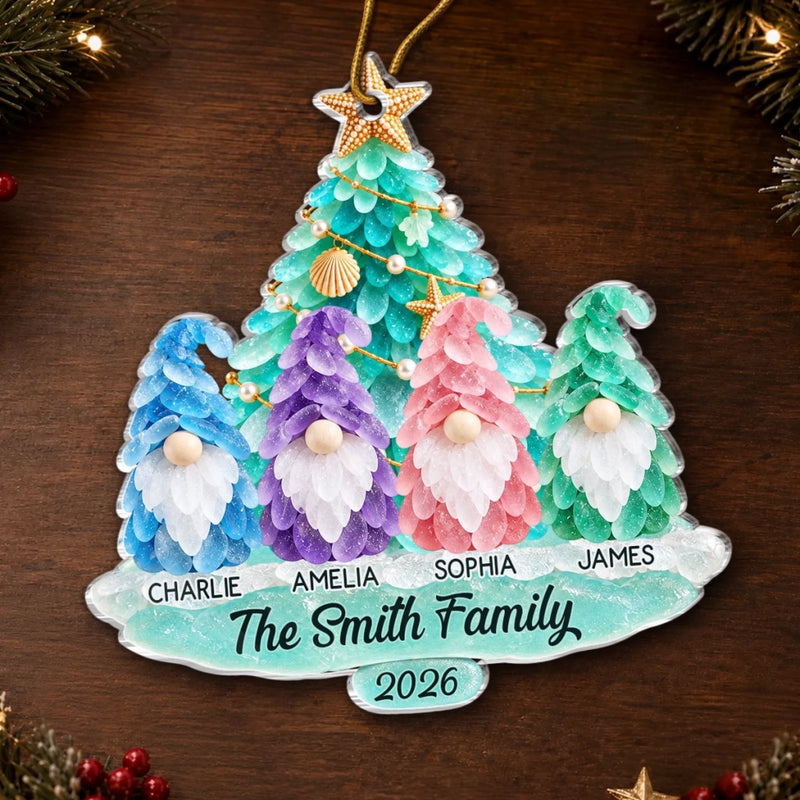Custom Sea Glass Acrylic Ornament - Personalized Christmas Birthday Gifts For Mom, Dad, Brother, Sister - Holiday Magic By The Sea