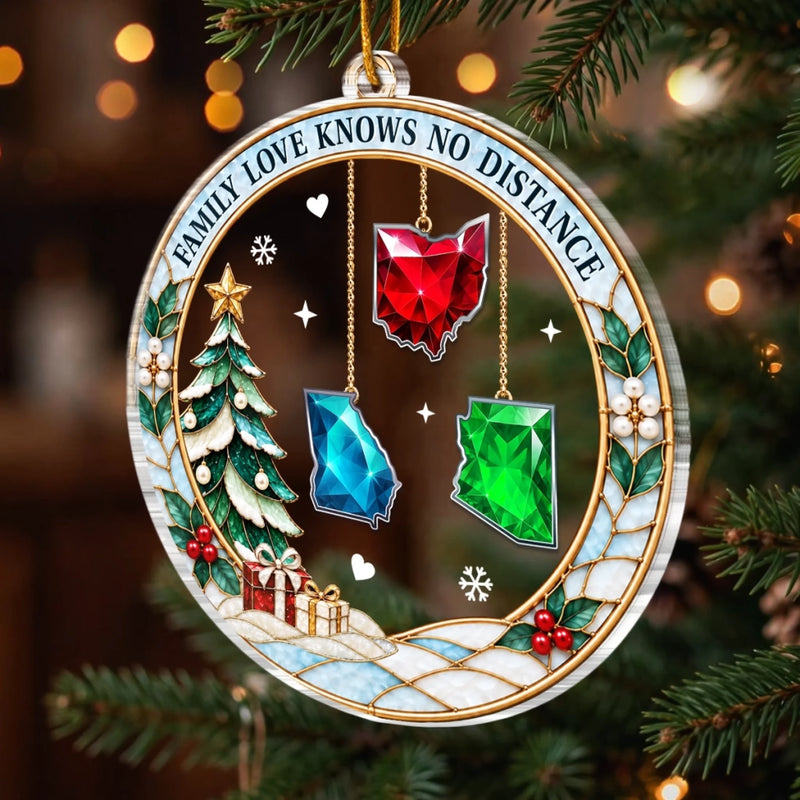 Custom Long Distance Acrylic Ornament - Personalized Christmas Birthday Gifts For Mom, Dad, Brother, Sister - Together In Heart Every Day