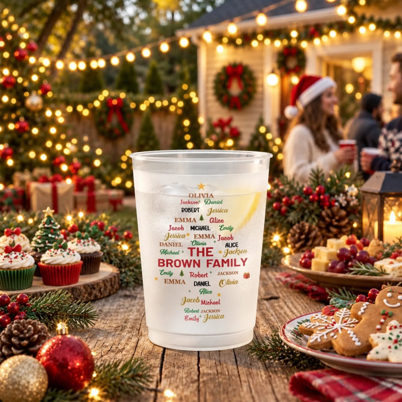 Custom Party Cups - Personalized Christmas Birthday Gifts For Mom, Dad, Brother, Sister - Our Holiday Happiness