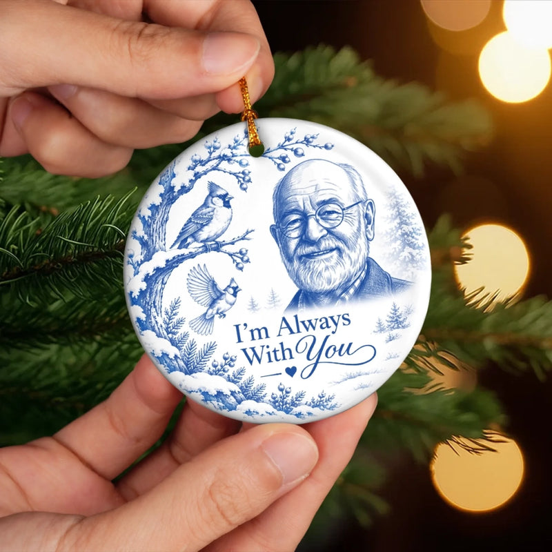 Custom Photo Ceramic Ornament - Personalized Christmas Memorial Sympathy Gifts For Loss Of Mom, Dad - Peaceful Hearts Living In Love