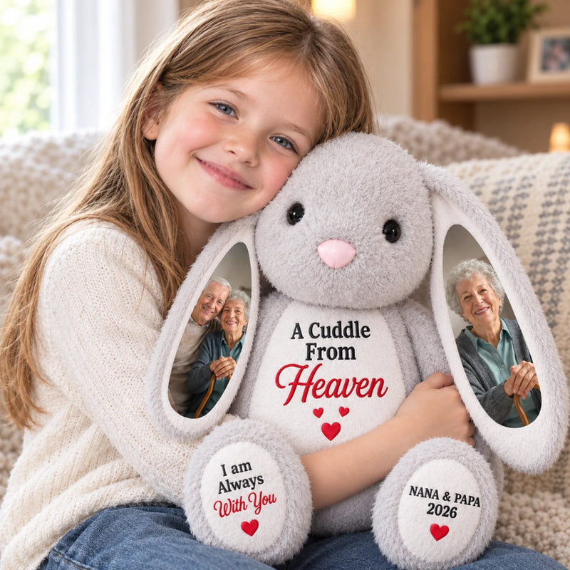 Custom Photo Heart Bunny Plush - Personalized  Memorial Sympathy Gifts For Loss Of Mom, Dad, Grandma, Grandpa - Carried In My Heart Forever