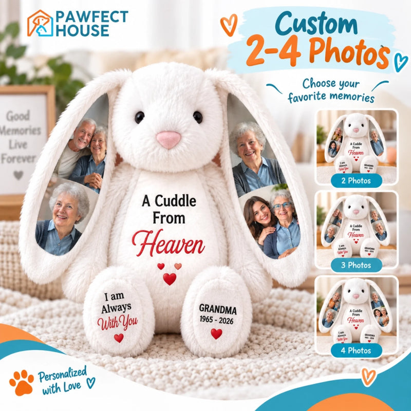 Custom Photo Heart Bunny Plush - Personalized  Memorial Sympathy Gifts For Loss Of Mom, Dad, Grandma, Grandpa - Carried In My Heart Forever