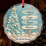 Custom Name Coastal Christmas Family Gifts - Personalized Glass Ornament