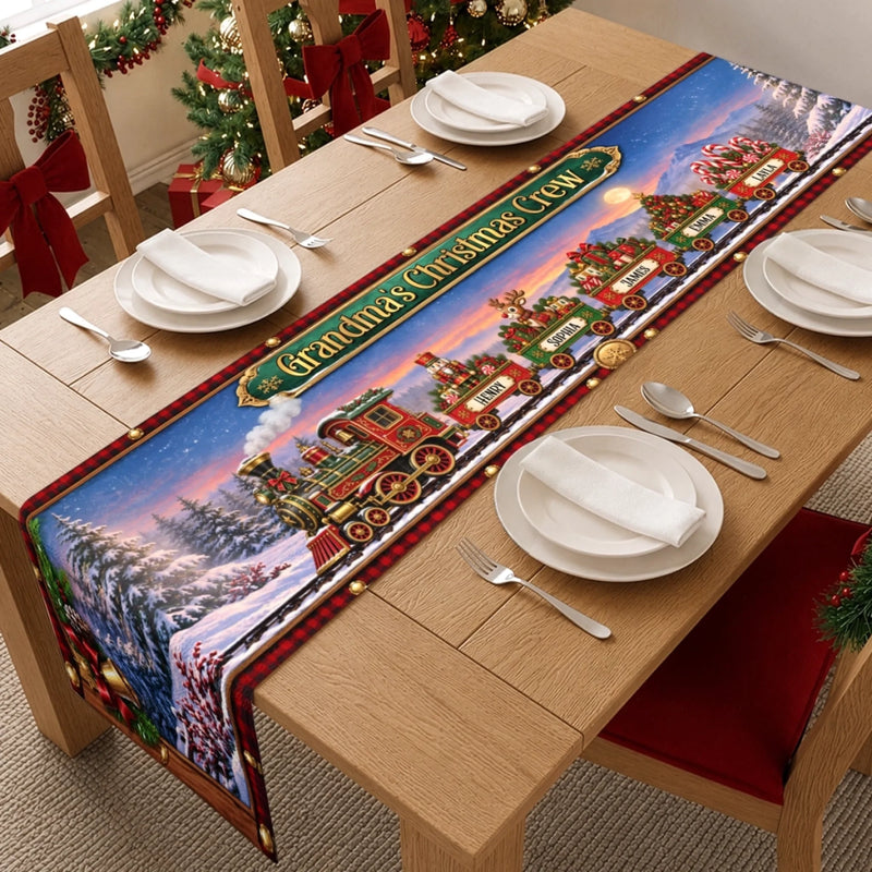 Custom Table Runner - Personalized  Christmas Birthday Gifts For Grandma, Grandpa - Cozy Season, Happiest Crew