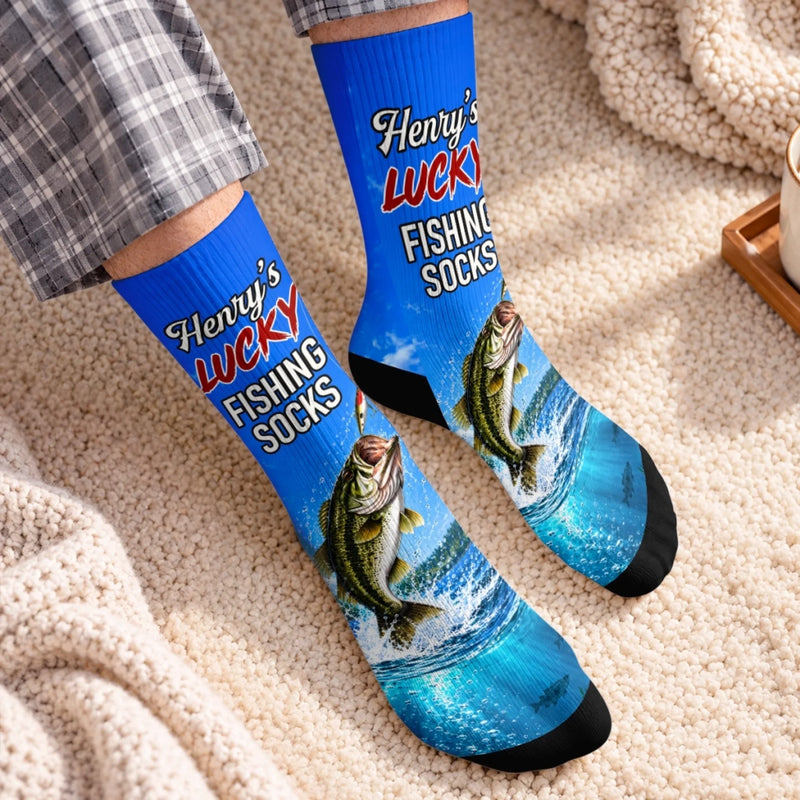 Custom Crew Socks - Personalized Birthday Fishing Gifts For Fisherman, Husband, Son, Grandson, Brother, Grandpa, Dad, Yourself - Good Times Great Catches