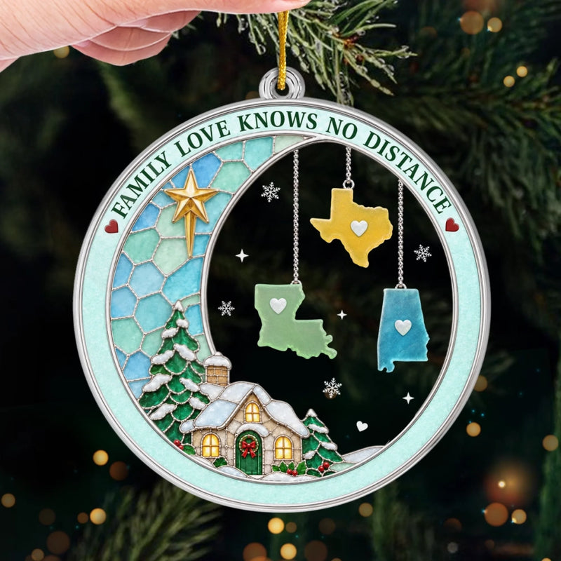 Custom Long Distance Acrylic Ornament - Personalized Christmas Birthday Gifts For Mom, Dad, Brother, Sister - Always Connected Heart To Heart