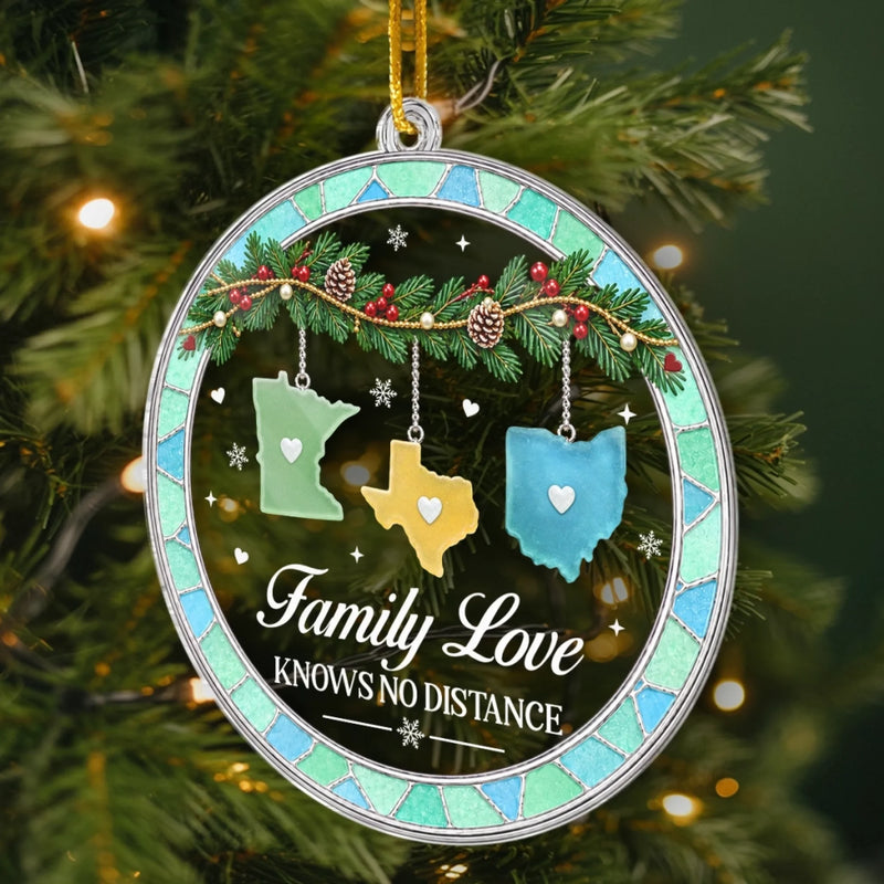 Custom Long Distance Acrylic Ornament - Personalized Christmas Birthday Gifts For Mom, Dad, Brother, Sister - Love Connects Us Every Day