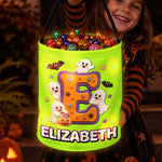 Custom Name Halloween Candy Gifts for Kids - Personalized LED Light Bucket Bag