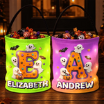 Custom Name Halloween Candy Gifts for Kids - Personalized LED Light Bucket Bag