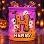 Custom Name Halloween Candy Gifts for Kids - Personalized LED Light Bucket Bag