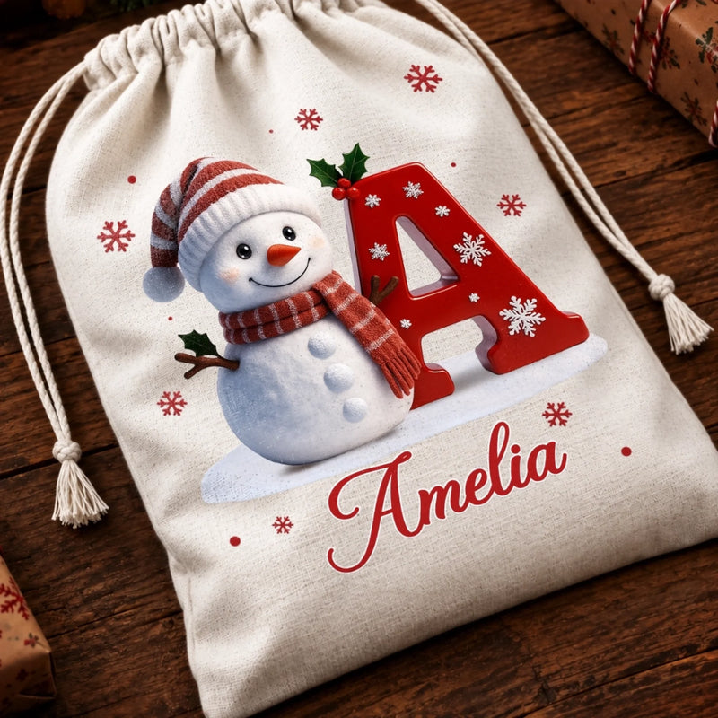 Custom Snowman Drawstring Gift Bag - Personalized Christmas Birthday Gifts For Mom, Dad, Brother, Sister - Chilly Days Warm Happy Smiles