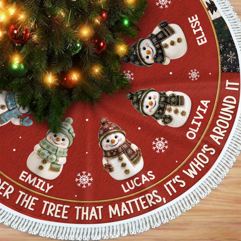 Custom Snowman Tree Skirt - Personalized Christmas Birthday Gifts For Mom, Dad, Brother, Sister - Christmas Feels Better Together