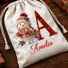 Custom Snowman Drawstring Gift Bag - Personalized Christmas Birthday Gifts For Mom, Dad, Brother, Sister - Frozen Joy Warm Happy Hearts