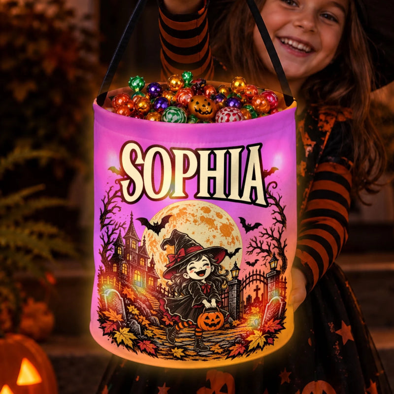 Custom LED Light Bucket Bag - Personalized Halloween Birthday Gifts For Kids - Boos, Treats And Glows